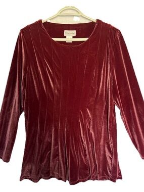 Soft Surroundings Bella Rosa Velvet Tunic Top Dusty Rose Pintuck Romantic Sz PL